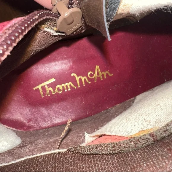 Vintage Leather Cone Heel Knee High Boots Wood Stack Heel Thom McAn Red 10B - Picture 6 of 10